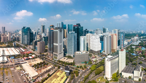 Metro Manila, Philippines - Panorama of Ortigas Skyline, office towers and residential condominiums.