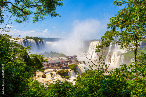 landscape big waterfalls in Iguazu Falls, Foz do Iguacu, Parana State, South Brazil