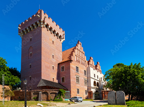 Panoramic view of historic Duke Przemysl Royal Castle in Old Town city center of Poznan, Poland