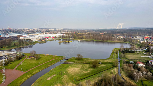 tereny zielone w mieście przemysłowym na Śląsku, Rybnik z lotu ptaka