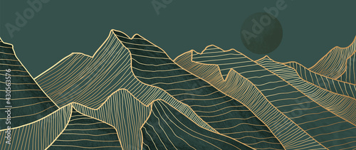 Mountain line art background, luxury gold wallpaper design for cover, invitation background, packaging design, wall art and print. 