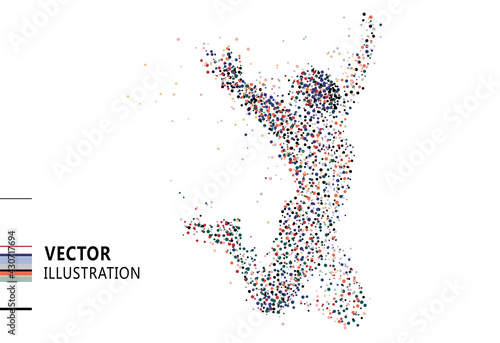 Colored polka dots composed of jumping people, vector illustration.