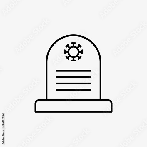 Coronavirus death grave stone. Virus increased mortality illustration. Simple tombstone with corona sign for web and mobile designs.