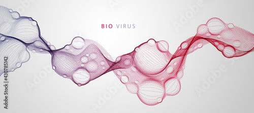 Biological mutation, microscopic virus, dotted vector particles shape, nano technology. Abstract flowing wide wallpaper background.