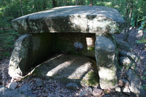 Ancient dolmen in the depths of the forest in the valley of the Pshada River in the North Caucasus
