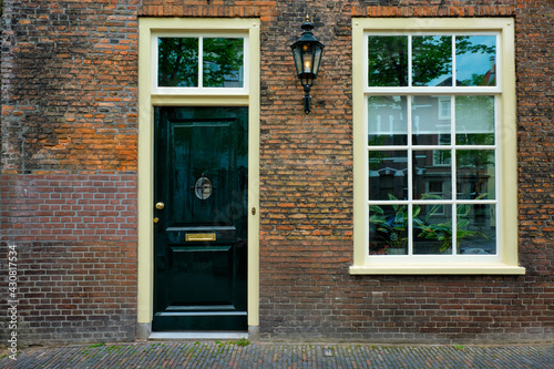Old house door and window. Delft, Netherlands