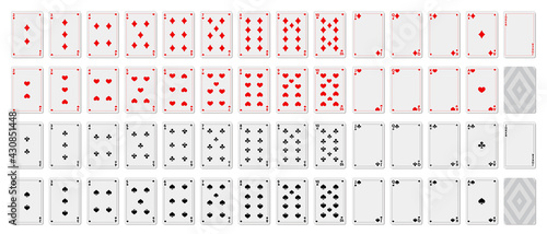 Playing cards. Set of template. Printable. Empty blank for your design. Poker kit sample. For game. Vector illustration.