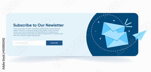 Email subscribe, online newsletter template with mailbox and submit button for website