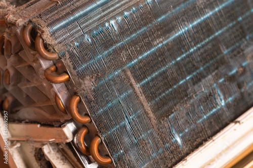 Dirty, dusty air conditioner evaporator.