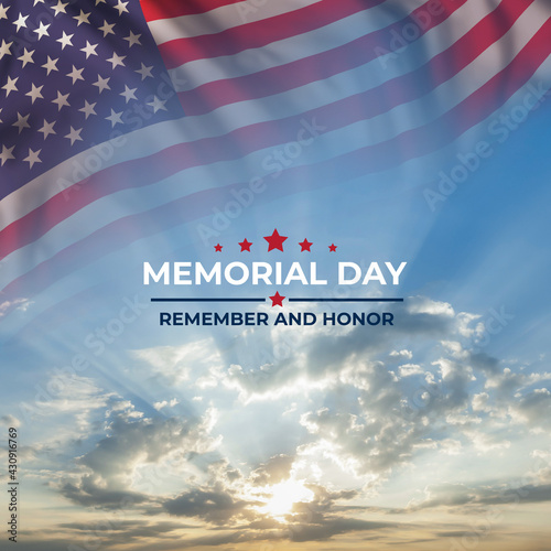 Memorial day card with flag and text