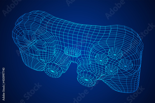 Game controller or gamepad for videogames. Wireframe low poly mesh vector illustration.