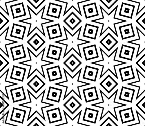 Abstract black and white halftone hexagon, triangle seamless pattern. Geo shape background. Mosaic, tile of thin line ornament.