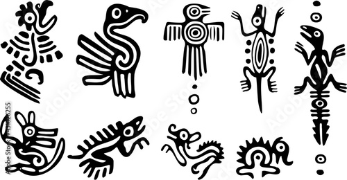 Design und Tier-Motive von Inka, Maya, Azteken aus Südamerika
