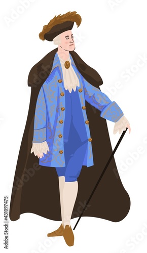 Rococo or baroque man with walking stick vector