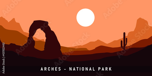 Arches National Park. Vector Illustration Background.