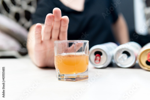 man refused alcohol drink. Concept of alcoholism. anti alcohol concept, healthy lifestyle