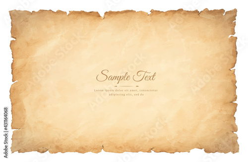 old parchment paper sheet vintage aged or texture isolated on white background