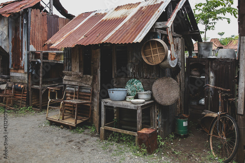 Old little shack with cooking equipment