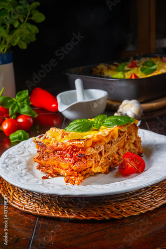 Delicious lasagne with Bolognese and bechamel sauce