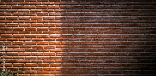 panoramic red brick wall with beauty lighting