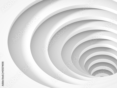 Abstract empty white tunnel portal goes down, 3 d