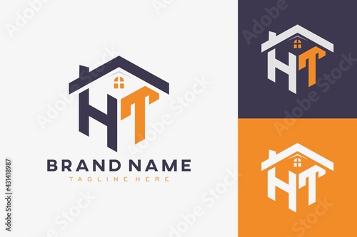 hexagon HT house monogram logo for real estate, property, construction business identity. box shaped home initiral with fav icons vector graphic template