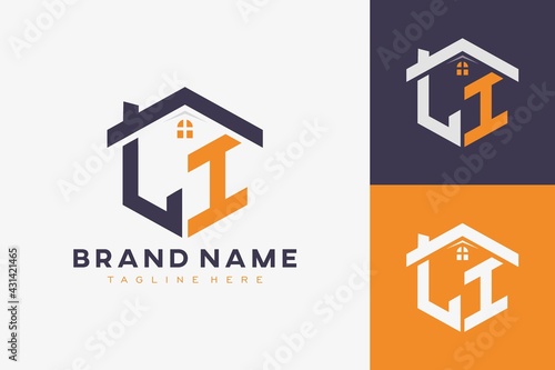 hexagon LI house monogram logo for real estate, property, construction business identity. box shaped home initiral with fav icons vector graphic template