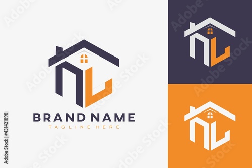 hexagon NL house monogram logo for real estate, property, construction business identity. box shaped home initiral with fav icons vector graphic template