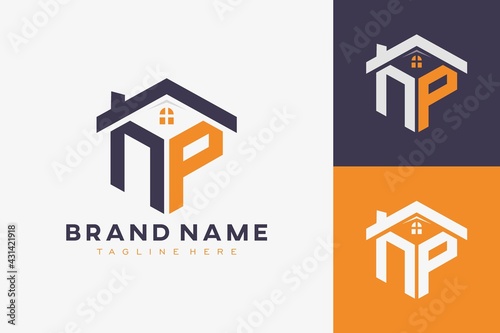 hexagon NP house monogram logo for real estate, property, construction business identity. box shaped home initiral with fav icons vector graphic template