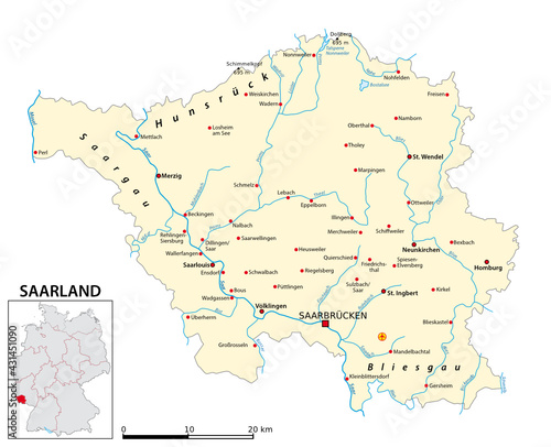 Map of the state of Saarland in German language