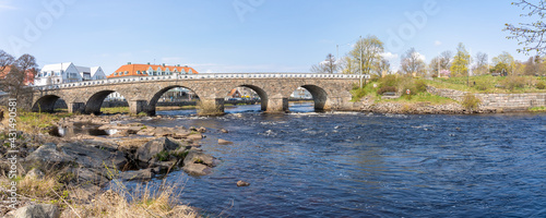 The Falkenberg Bridge (Tullbron) is a stone arch bridge built between 1756 and 1761. The bridge is still in use today. Panoramic view.