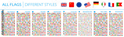 All World Flags - Big Set. Different styles. Vector Flat Icons