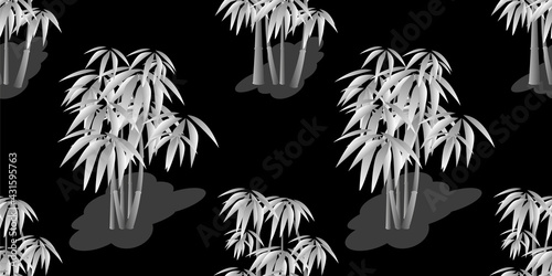 Seamless pattern with silver bamboo on black background. Natural background for printing on fabric, clothing, home textiles, wallpaper, gift wrapping.