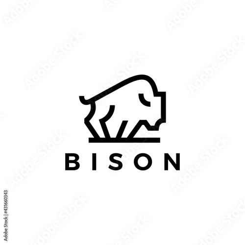 bison american buffalo monoline outline logo vector icon illustration