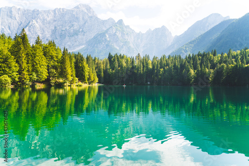 Beautiful view of Fusine Lakes, popular travel destination, Tarvisio, Udine province, Friuli Venezia Giulia region