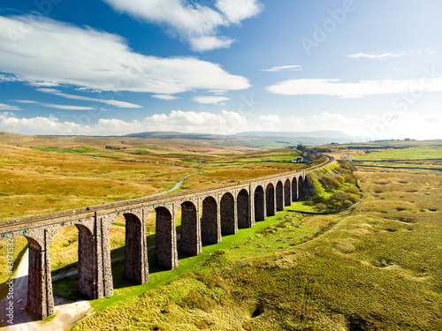 Aerial view of Ribblehead viaduct, located in North Yorkshire, the longest and the third tallest structure on the Settle-Carlisle line.