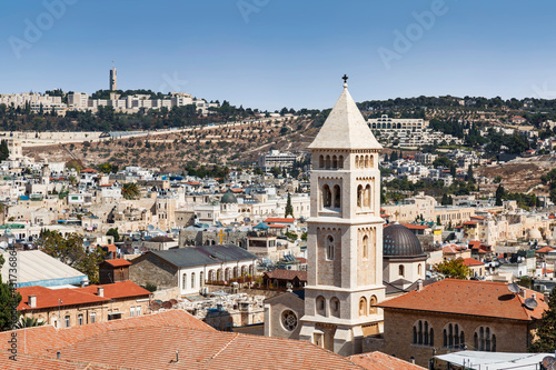 Top view of Jerusalem and lutheran church of the Redeemer. Israel