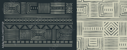 Africa tribal art black white seamless pattern set