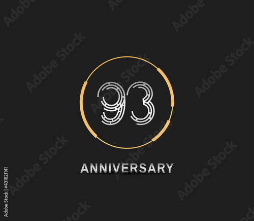 93 anniversary logotype with silver number and golden ring isolated on black background. vector can be use for party, company special event and celebration moment