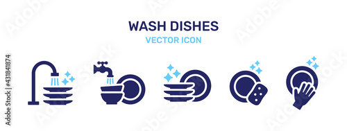 Wash dishes icon. Cleanliness concept