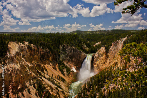 Famous Yellowstone waterfall in deep yellow canyon in one of the most beatiful national park of US