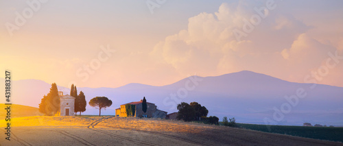 beautiful countryside sunset in Tuscany; Italy landscape