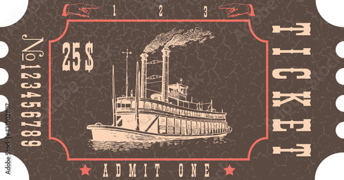 vector image of an old vintage misissippi steamboat ticket