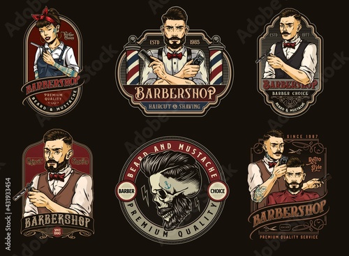 Barbershop colorful vintage designs set