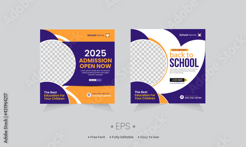 online school admission social media post template back to school web banner design