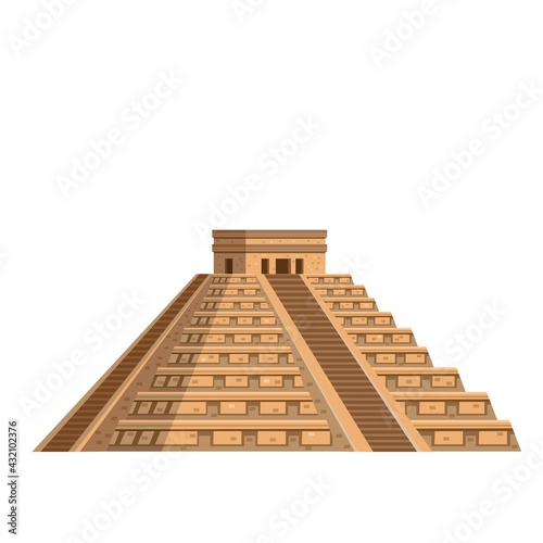 Ancient Mayan pyramid icon, famous tourist landmark of Mexico, Aztec pyramid vector illustration.