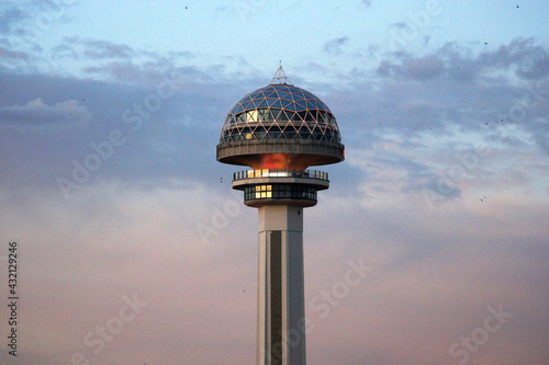 Atakule landmark of Cankaya, Ankara Turkey, atakule monument in cloudy day.