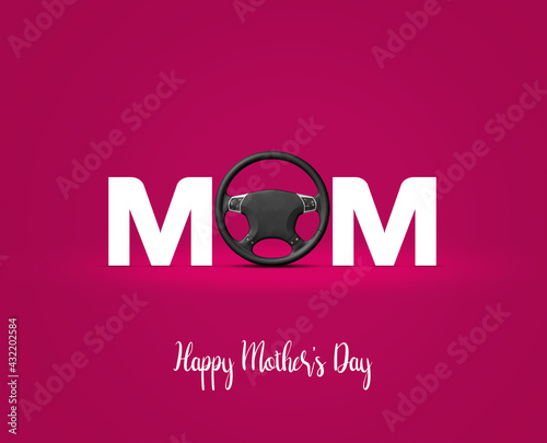 Happy Mother's day, Mother's day automobile or car brand concept. Mom with car 3d staring Mother's day concept.