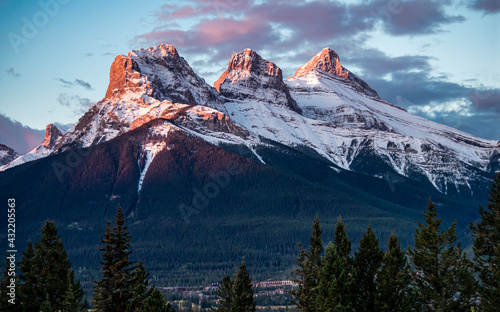 Three Sisters mountain peaks in the Canadian Rockies near Canmore, Alberta, Canada