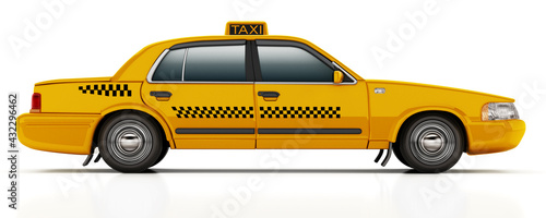 Yellow taxi cab isolated on white background. 3D illustration